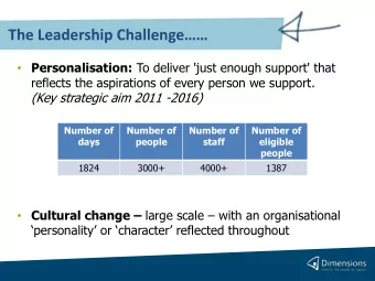 The Leadership Challenge  Personalisation: To deliver 'just enough support' that  reflects