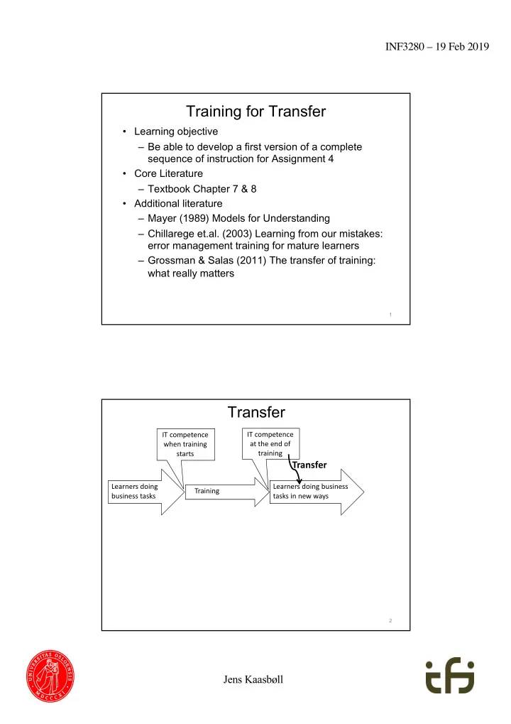 training for transfer
