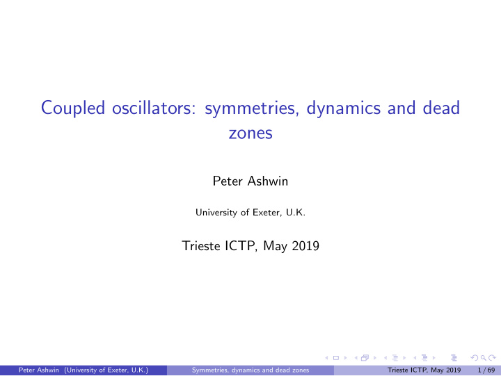 coupled oscillators symmetries dynamics and dead zones