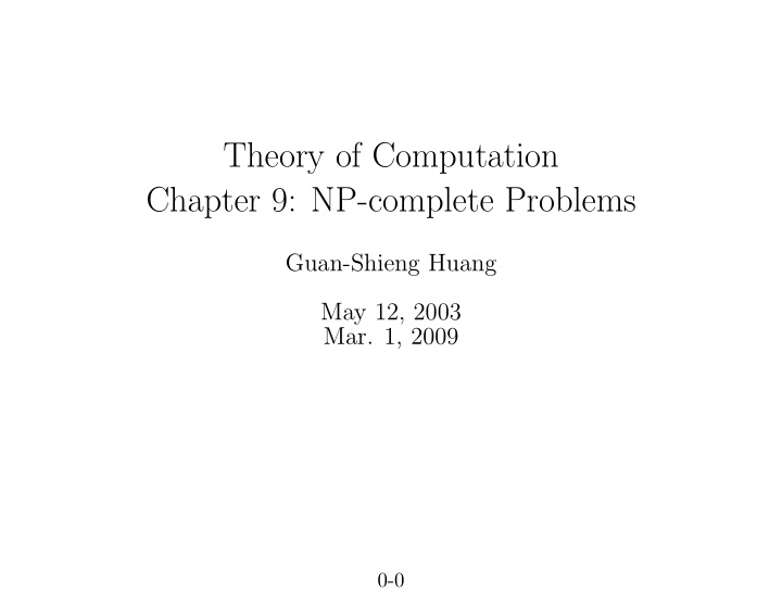 theory of computation chapter 9 np complete problems