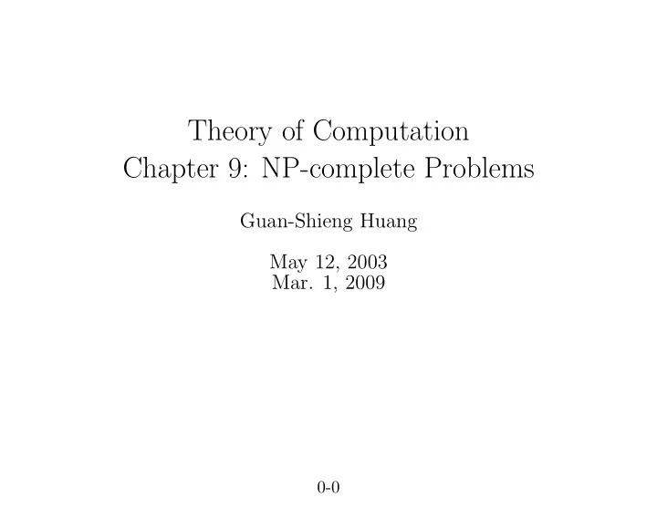 theory of computation chapter 9 np complete problems