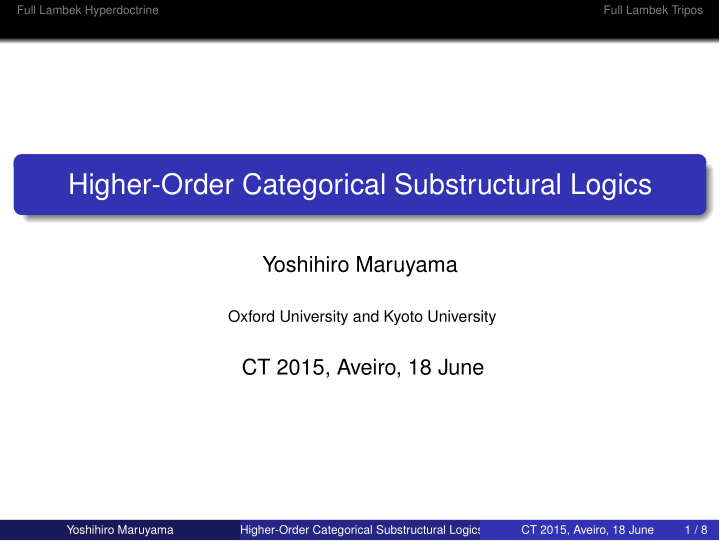 higher order categorical substructural logics
