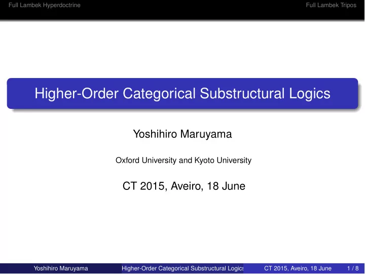 higher order categorical substructural logics