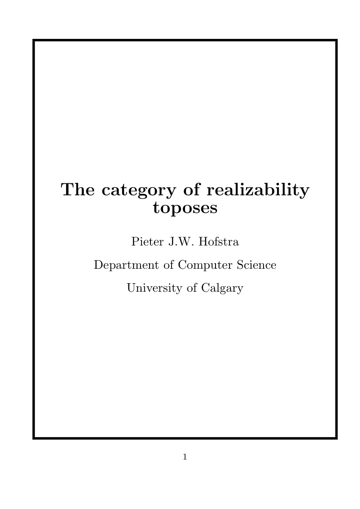 the category of realizability toposes