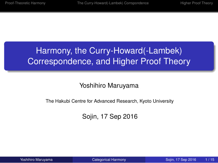 harmony the curry howard lambek correspondence and higher
