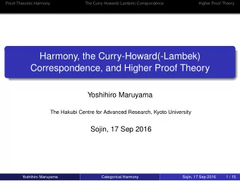 Harmony, the Curry-Howard(-Lambek)  Correspondence, and Higher Proof Theory  Yoshihiro Maruyama