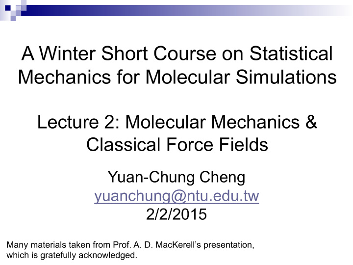 a winter short course on statistical mechanics for