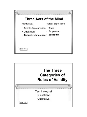 The Three  Categories of  Rules of Validity  Terminological  Quantitative  Qualitative  Slide 11-2