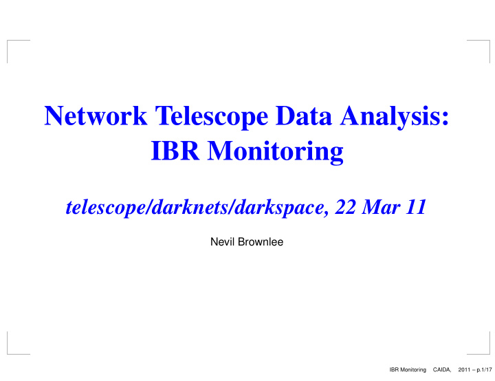 network telescope data analysis ibr monitoring
