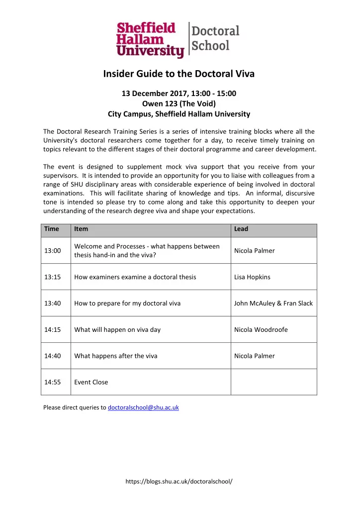 insider guide to the doctoral viva