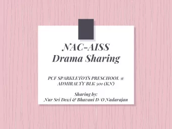 NAC-AISS  Drama Sharing  PCF SPARKLETOTS PRESCHOOL @  ADMIRALTY BLK 501 (KN)  Sharing by:  Nur Sri