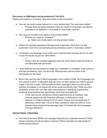 Discussion on DSM topics during workshop 27 Oct 2015  Please post questions, comments, discussion
