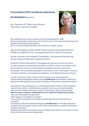 Presentation ECH coordinator pharmacy Ilse Muchitsch Mag. pharm. Born: September 22 nd 1958 in
