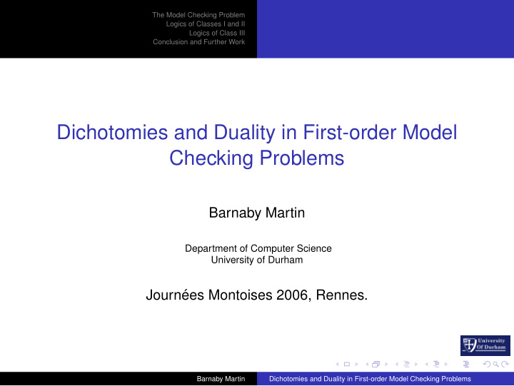 dichotomies and duality in first order model checking