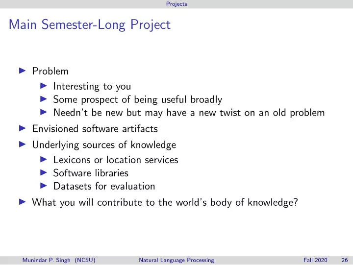 main semester long project