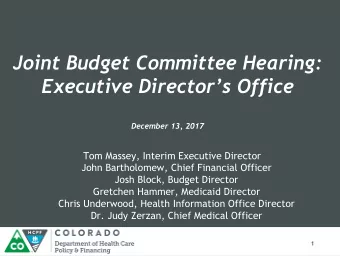 Executive Directors Office  December 13, 2017  Tom Massey, Interim Executive Director  John