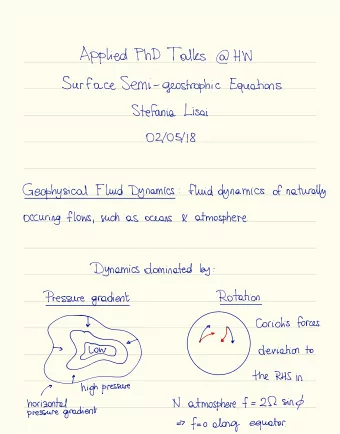 forces  Coriolis  f.    deviation  to  the  RHS  in  q high pressure  /  sine  f=2R  N .