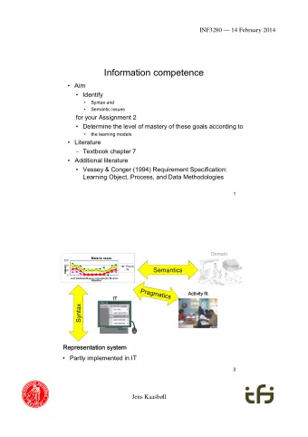 Information competence  Aim  Identify  Syntax and    Semantic issues    for your