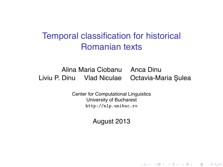 temporal classification for historical romanian texts