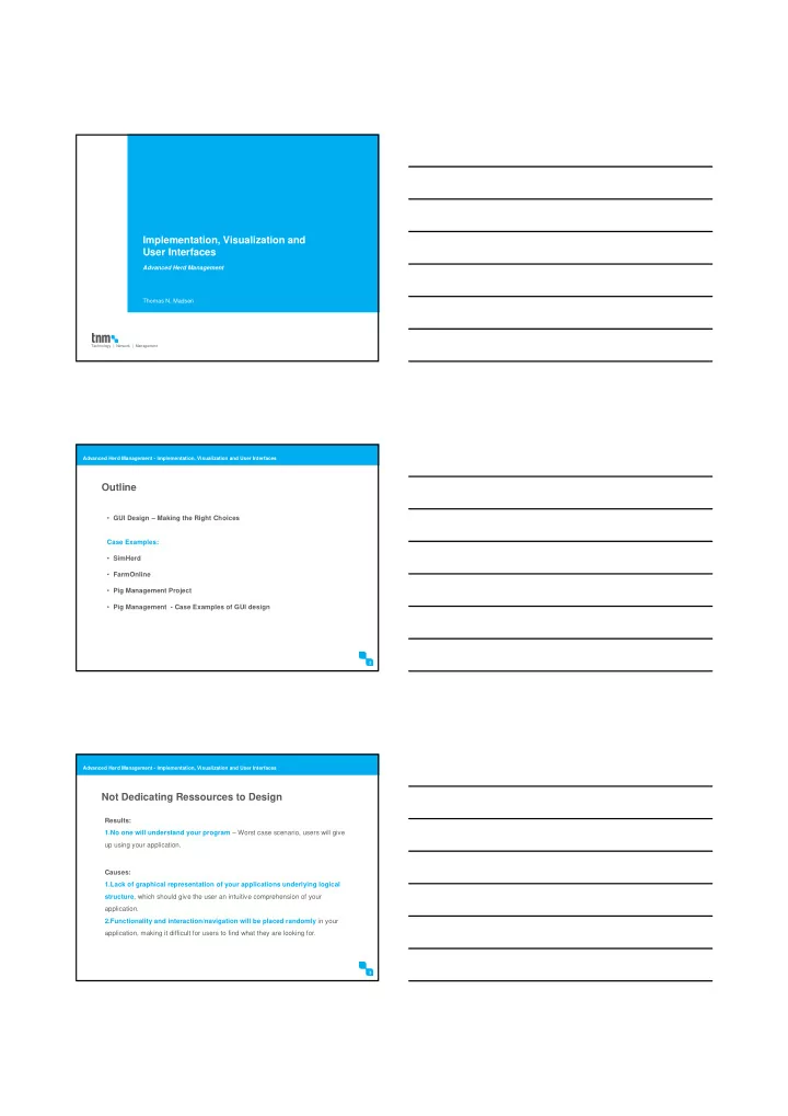 implementation visualization and user interfaces