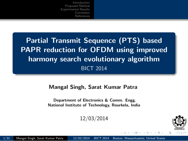 partial transmit sequence pts based papr reduction for