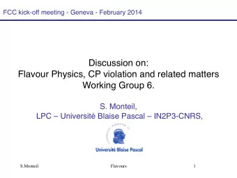 Discussion on:  Flavour Physics, CP violation and related matters  Working Group 6.  S. Monteil,