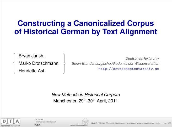 constructing a canonicalized corpus of historical german