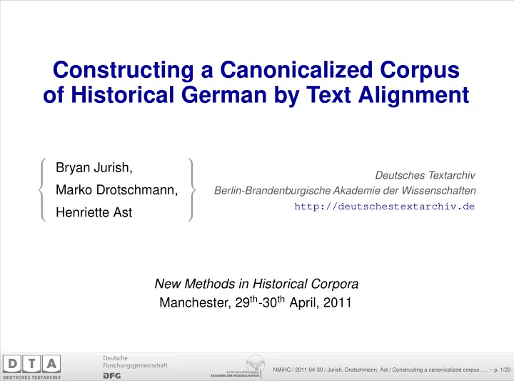 constructing a canonicalized corpus of historical german