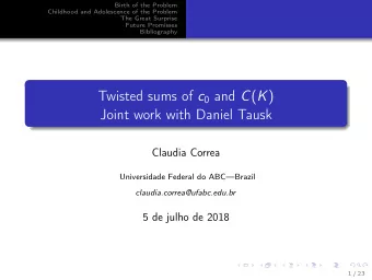 Twisted sums of c 0 and C ( K )  Joint work with Daniel Tausk  Claudia Correa  Universidade Federal