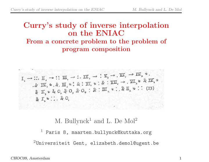 curry s study of inverse interpolation on the eniac
