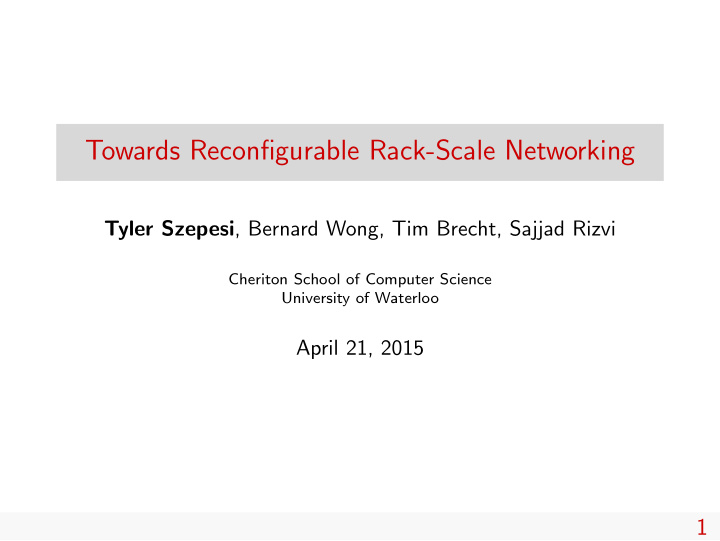 towards reconfigurable rack scale networking