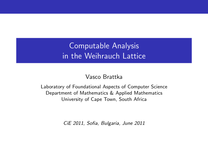 computable analysis in the weihrauch lattice