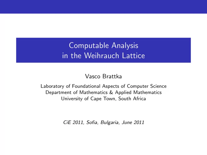 computable analysis in the weihrauch lattice
