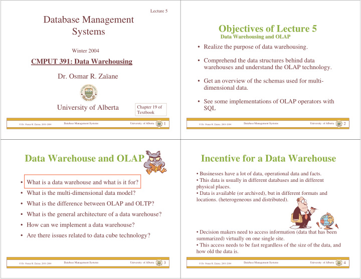 database management objectives of lecture 5 systems