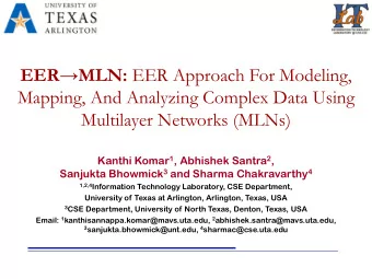 Mapping, And Analyzing Complex Data Using  Multilayer Networks (MLNs) Kanthi Komar 1 , Abhishek