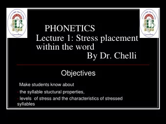 Lecture 1: Stress placement  within the word  By Dr. Chelli  Objectives  Make students know about