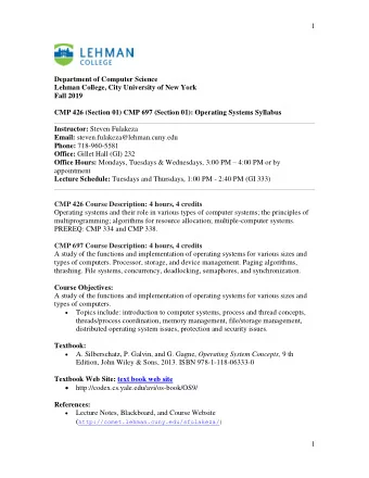 1  Department of Computer Science  Lehman College, City University of New York  Fall 2019  CMP 426
