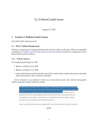 L2_PythonCrashCourse  August 17, 2017  1  Lecture 2: Python Crash Course  CSCI 4360/6360: Data