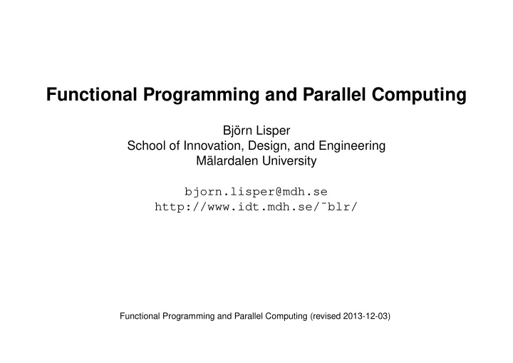 functional programming and parallel computing
