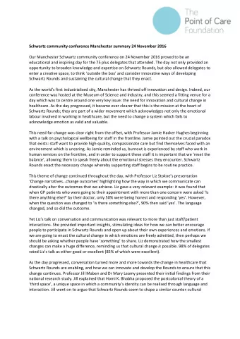 Schwartz community conference Manchester summary 24 November 2016  Our Manchester Schwartz