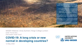 COVID-19: A long crisis or new  normal in developing countries?  12 May 2020  Long Crisis or New