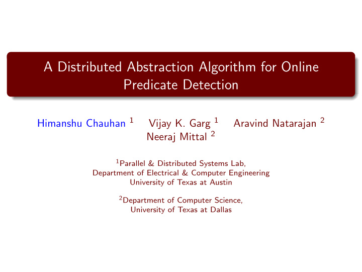 a distributed abstraction algorithm for online predicate