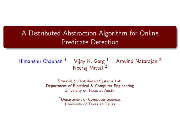 a distributed abstraction algorithm for online predicate