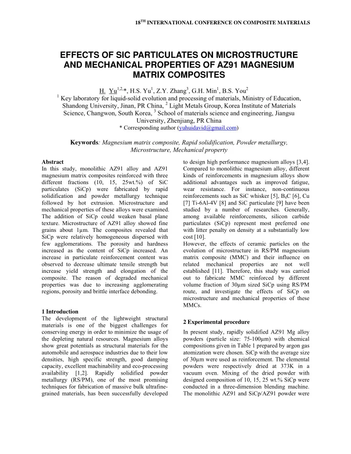 effects of sic particulates on microstructure and