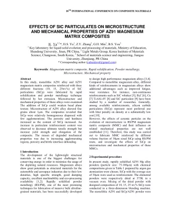 EFFECTS OF SIC PARTICULATES ON MICROSTRUCTURE  AND MECHANICAL PROPERTIES OF AZ91 MAGNESIUM  MATRIX