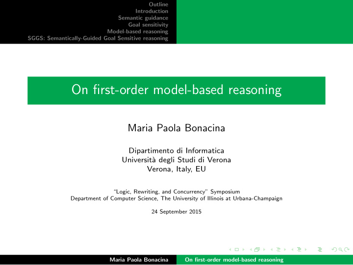 on first order model based reasoning