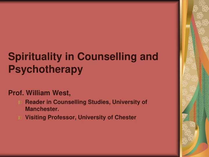 spirituality in counselling and psychotherapy prof