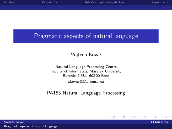 pragmatic aspects of natural language