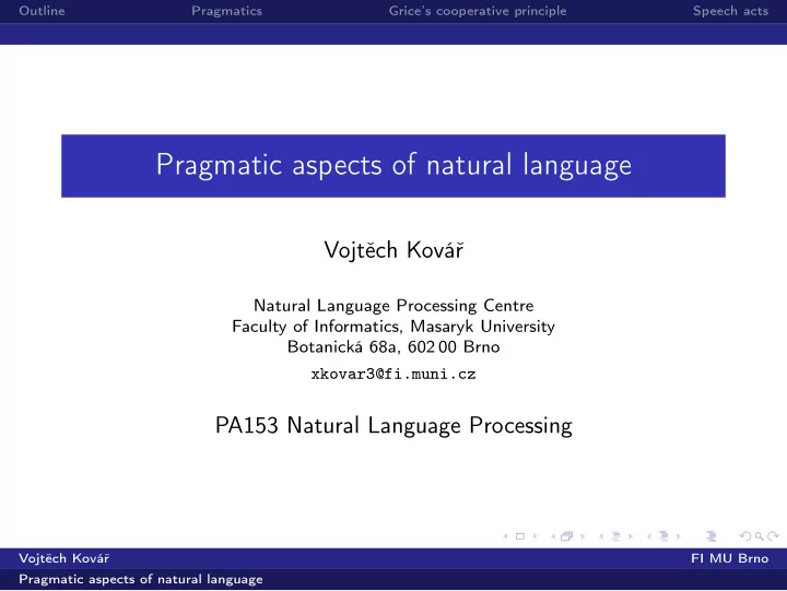 pragmatic aspects of natural language