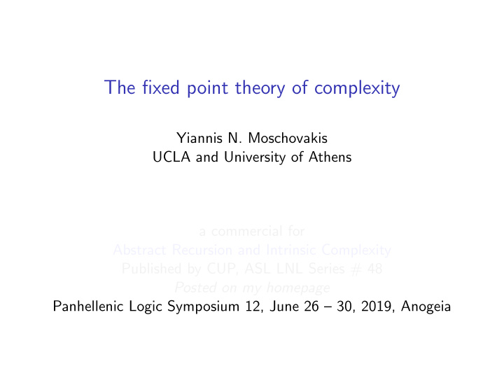 the fixed point theory of complexity